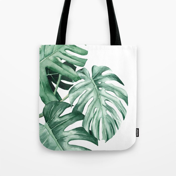 Watercolor monstera leaves Tote Bag Gallery Image 1