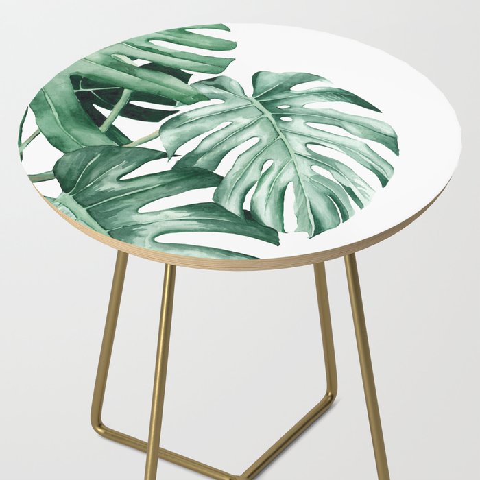 Watercolor monstera leaves Side Table Gallery Image 2