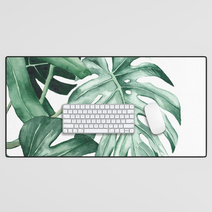 Watercolor monstera leaves Desk Mat Gallery Image 1