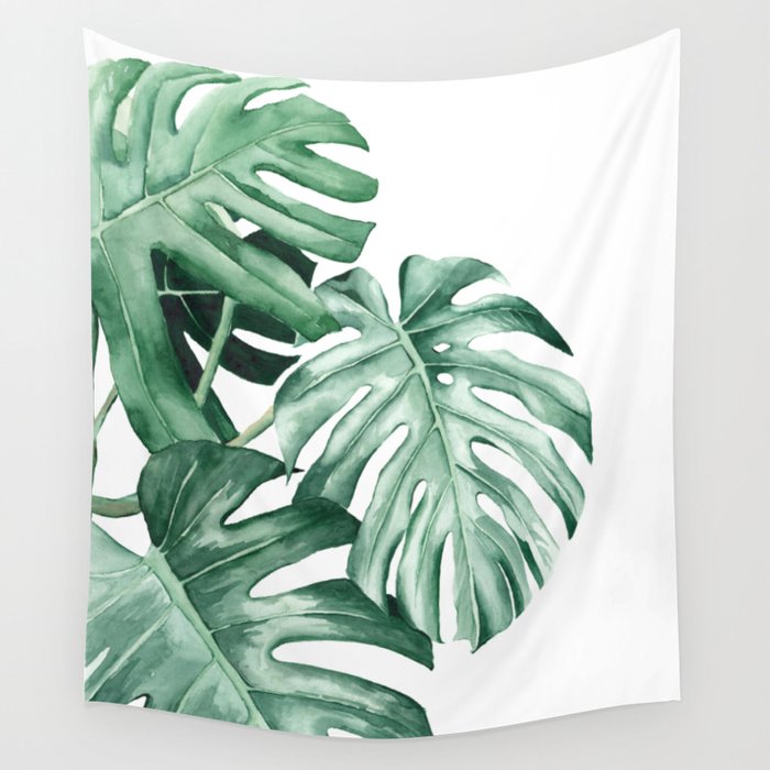 Watercolor monstera leaves Wall Tapestry Gallery Image 4