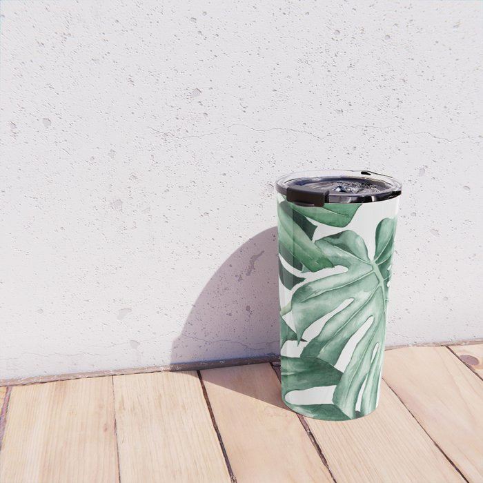 Watercolor monstera leaves Travel Mug Gallery Image 4