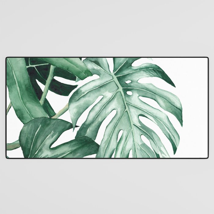 Watercolor monstera leaves Desk Mat Gallery Image 3