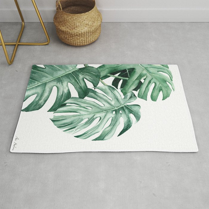 Watercolor monstera leaves Rug Gallery Image 1