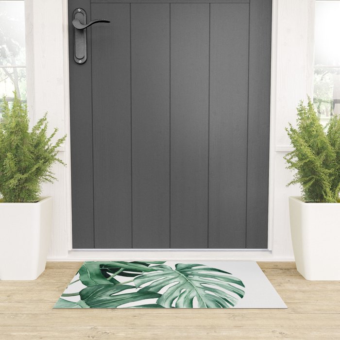 Watercolor monstera leaves Welcome Mat Gallery Image 3
