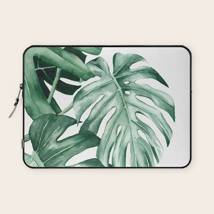 Watercolor monstera leaves Laptop Sleeve Gallery Image 1