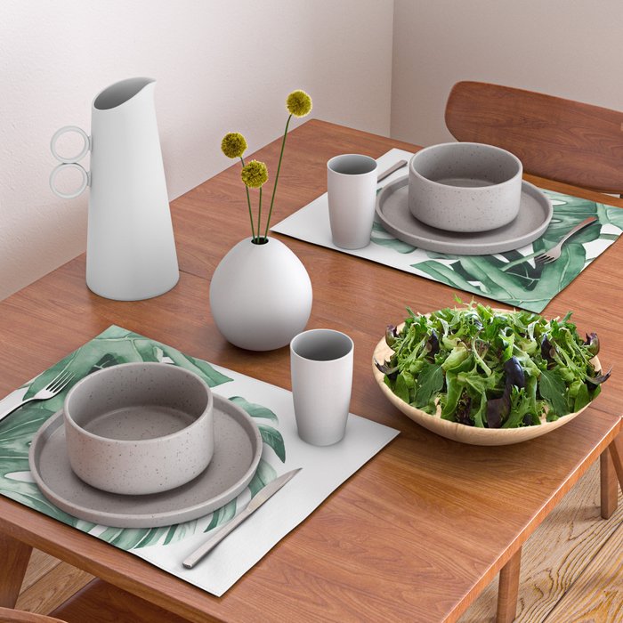 Watercolor monstera leaves Placemat Gallery Image 2