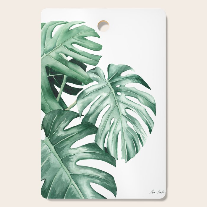 Watercolor monstera leaves Cutting Board Gallery Image 1