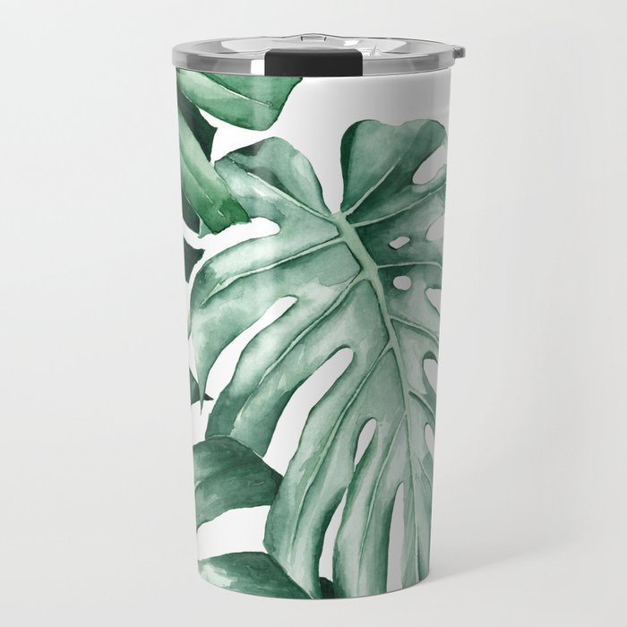 Watercolor monstera leaves Travel Mug Gallery Image 1