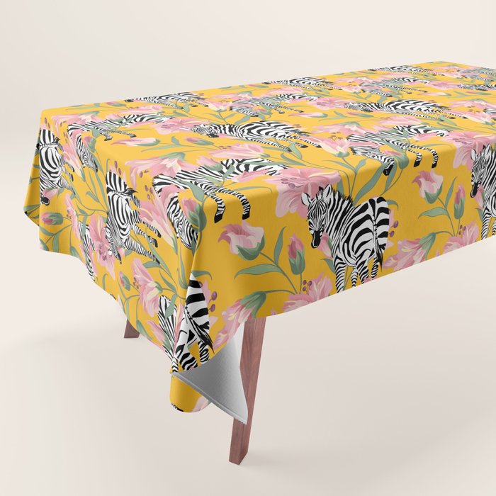 Striped For Life | Zebra Mango Forest | Modern Bohemian Wildlife Jungle | Botanical Nature Tablecloth Gallery Image 1