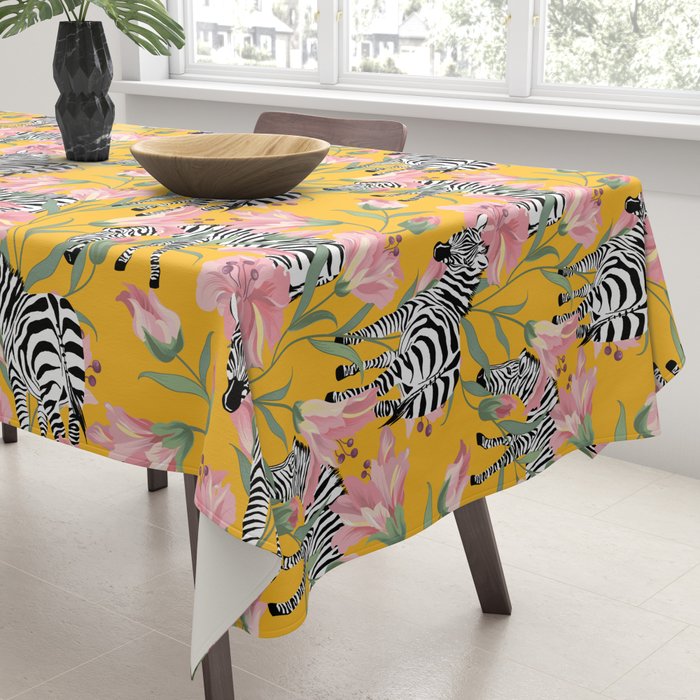 Striped For Life | Zebra Mango Forest | Modern Bohemian Wildlife Jungle | Botanical Nature Tablecloth Gallery Image 3