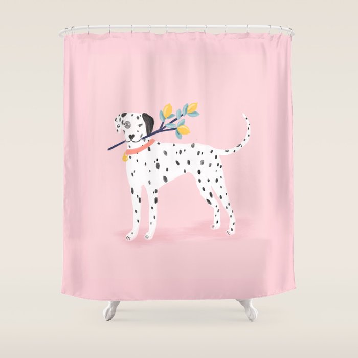 Dalmatian with Lemon Tree in Pink Shower Curtain Gallery Image 1