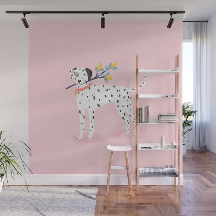Dalmatian with Lemon Tree in Pink Wall Mural Gallery Image 1
