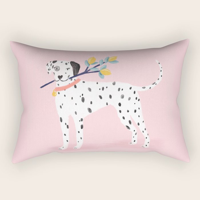 Dalmatian with Lemon Tree in Pink Rectangular Pillow Gallery Image 1