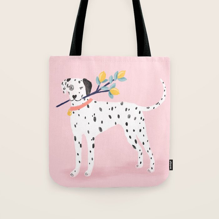Dalmatian with Lemon Tree in Pink Tote Bag Gallery Image 1