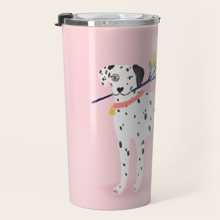 Dalmatian with Lemon Tree in Pink Travel Mug Gallery Image 3