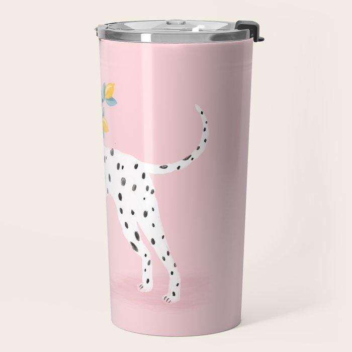 Dalmatian with Lemon Tree in Pink Travel Mug Gallery Image 2