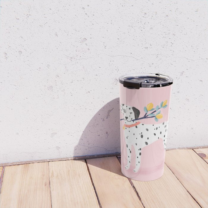 Dalmatian with Lemon Tree in Pink Travel Mug Gallery Image 4