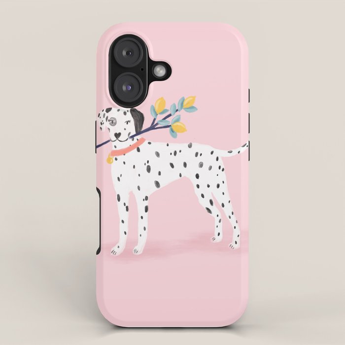 Dalmatian with Lemon Tree in Pink iPhone Case Gallery Image 1