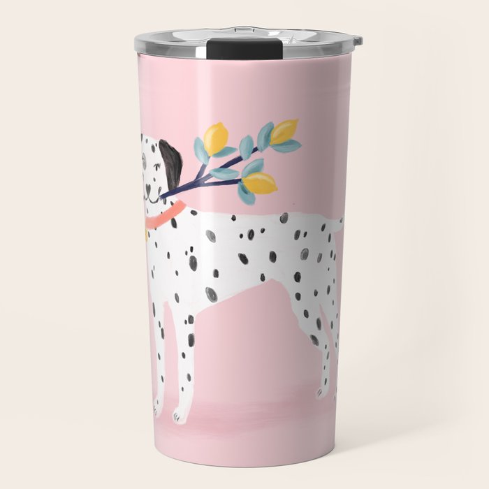 Dalmatian with Lemon Tree in Pink Travel Mug Gallery Image 1