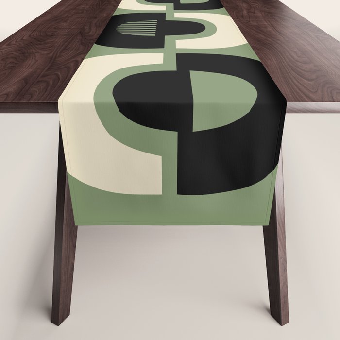 Mid Century Modern Decor 114 Black and Sage Green Table Runner Gallery Image 1