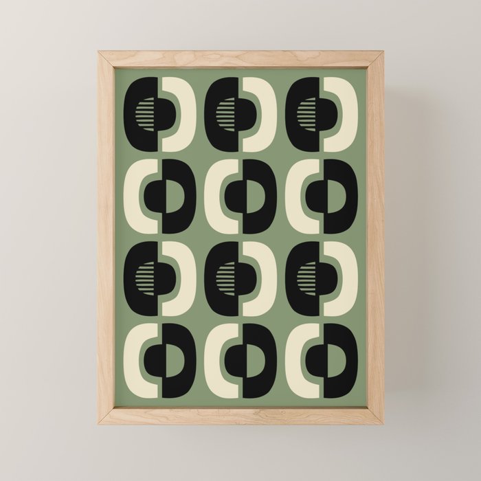 Mid Century Modern Decor 114 Black and Sage Green Mini Art Print Gallery Image 1