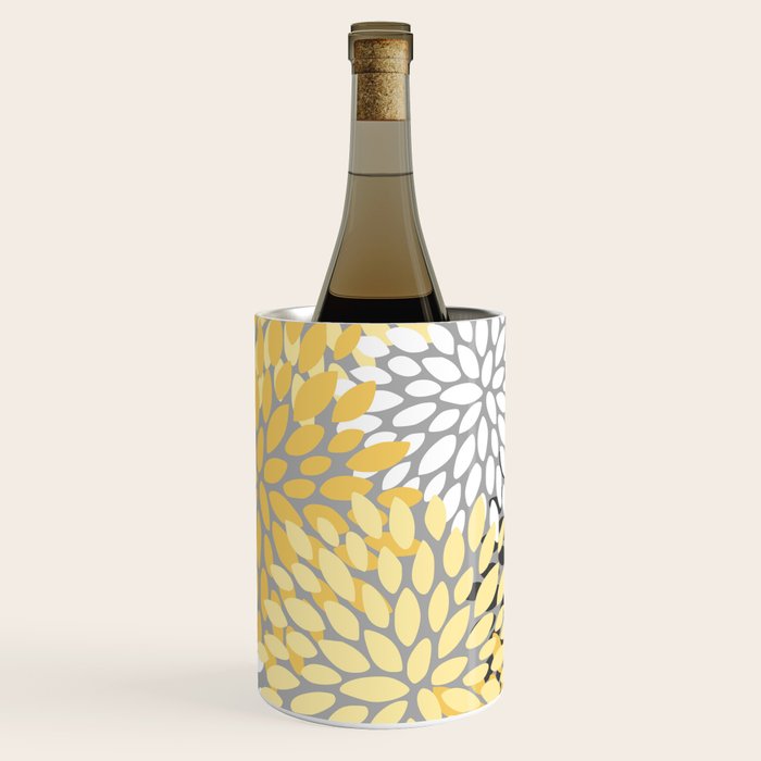 Floral Blooms, Gray, Charcoal, Yellow Wine Chiller Gallery Image 1