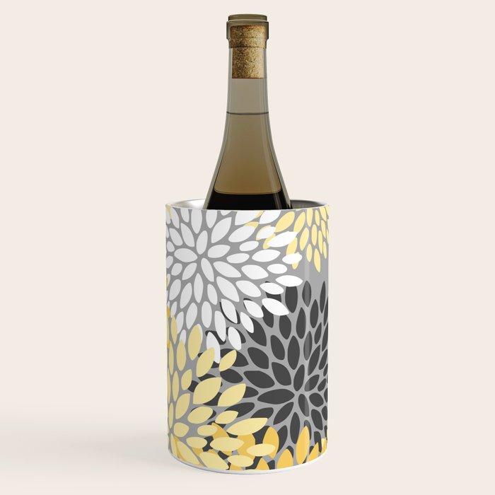Floral Blooms, Gray, Charcoal, Yellow Wine Chiller Gallery Image 3
