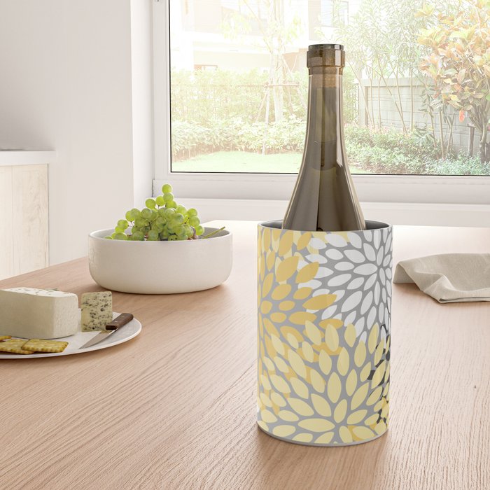 Floral Blooms, Gray, Charcoal, Yellow Wine Chiller Gallery Image 4