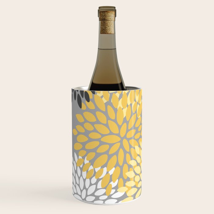Floral Blooms, Gray, Charcoal, Yellow Wine Chiller Gallery Image 2