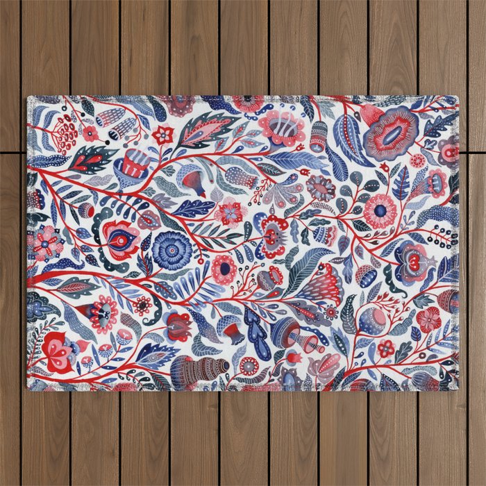Botanical in red and blue Outdoor Rug Gallery Image 1