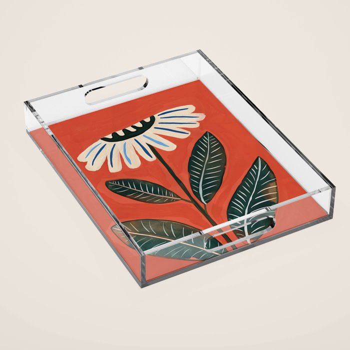 Folk Daisy Botanical Art Acrylic Tray Gallery Image 1