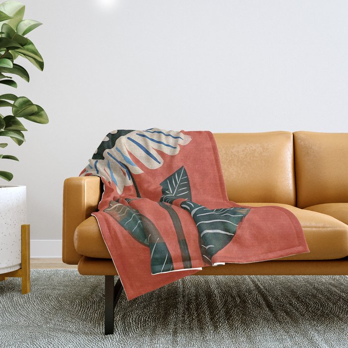 Folk Daisy Botanical Art Throw Blanket Gallery Image 1