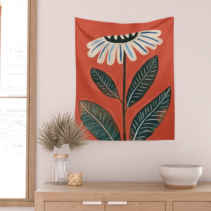 Folk Daisy Botanical Art Wall Tapestry Gallery Image 2
