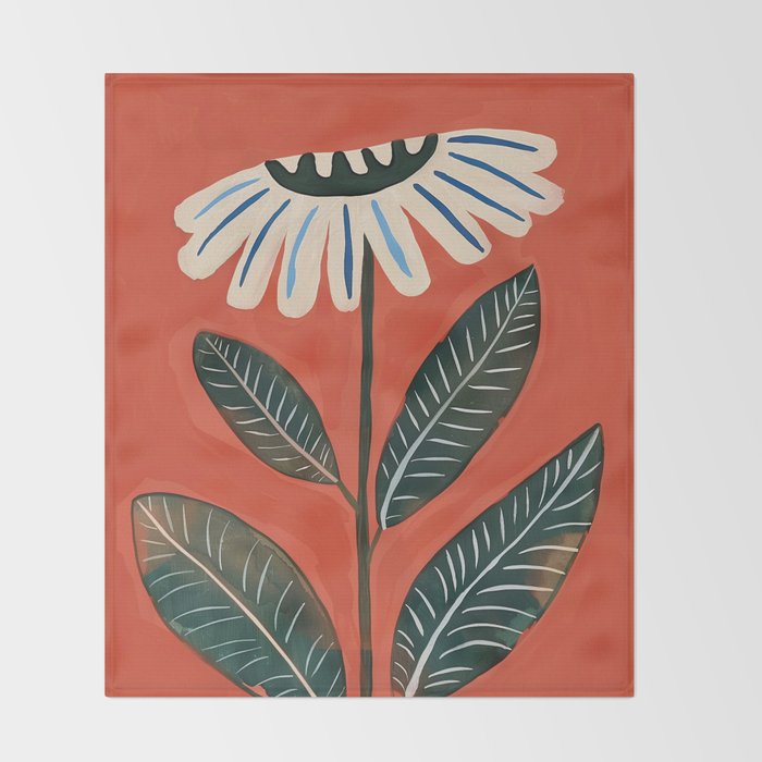 Folk Daisy Botanical Art Throw Blanket Gallery Image 2
