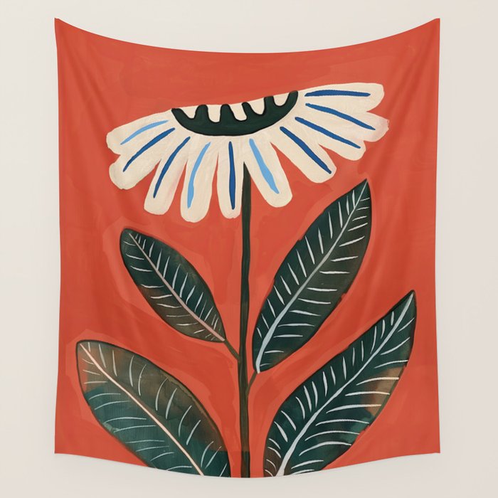 Folk Daisy Botanical Art Wall Tapestry Gallery Image 4