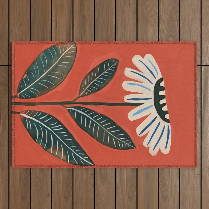 Folk Daisy Botanical Art Outdoor Rug Gallery Image 1