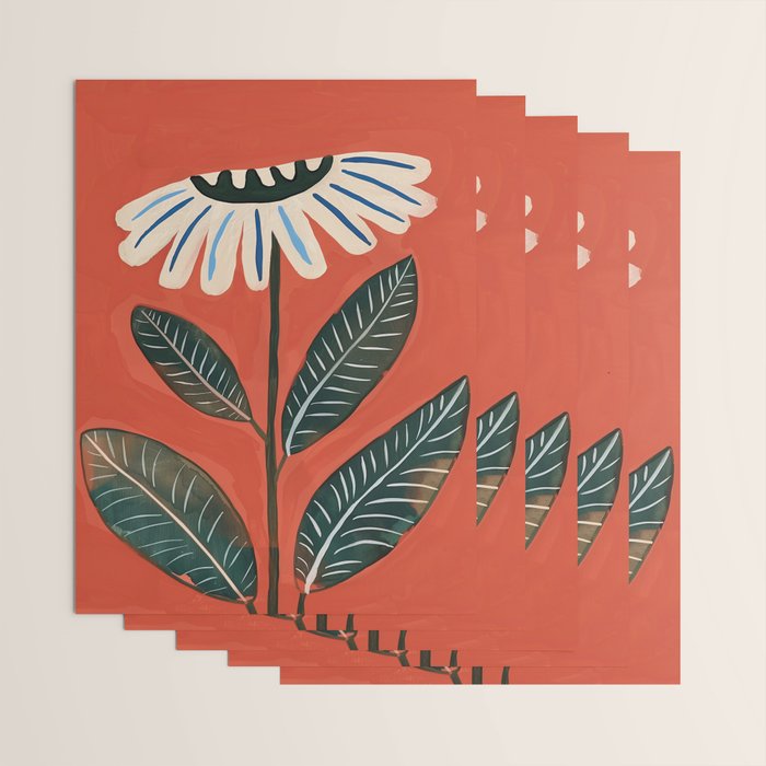Folk Daisy Botanical Art Wrapping Paper Gallery Image 3