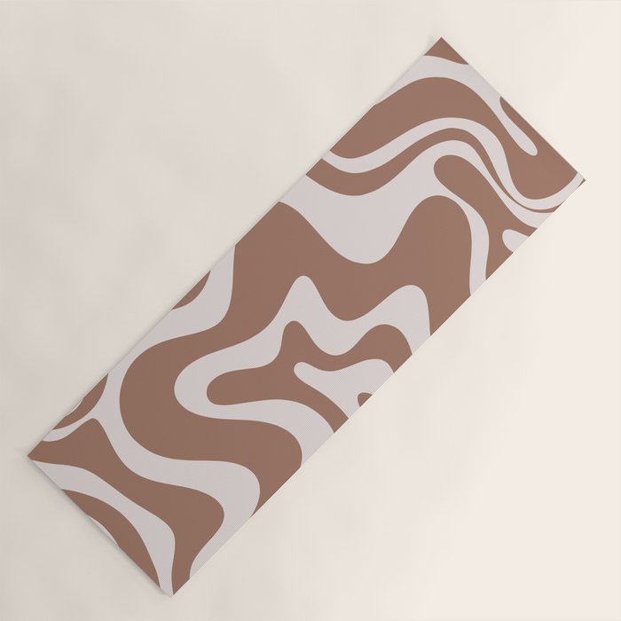 Retro Liquid Swirl Contemporary Abstract Pattern Mocha Latte Brown Yoga Mat Gallery Image 1