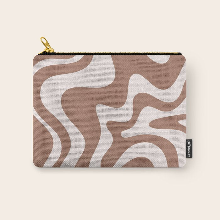 Retro Liquid Swirl Contemporary Abstract Pattern Mocha Latte Brown Carry All Pouch Gallery Image 1