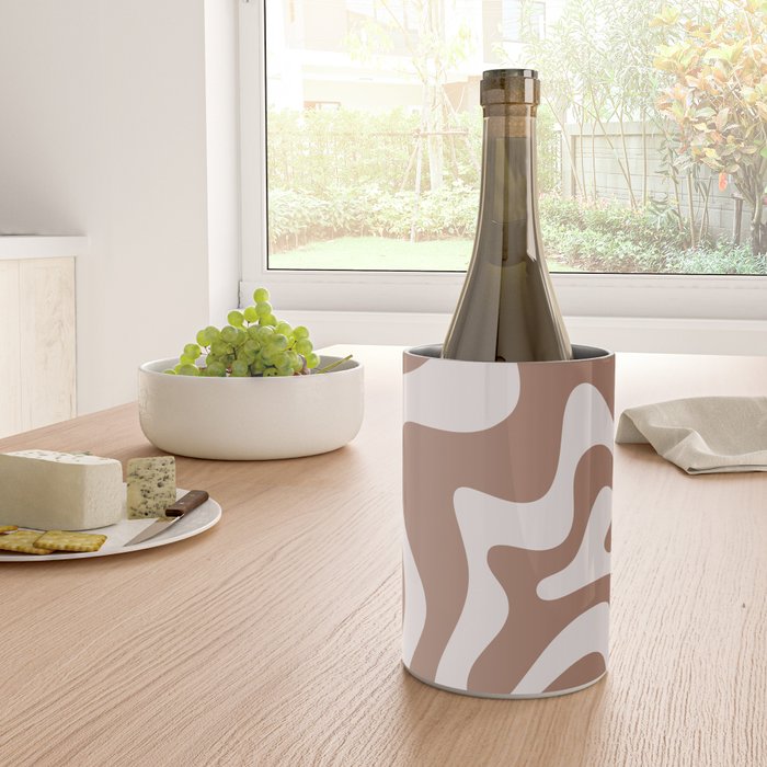 Retro Liquid Swirl Contemporary Abstract Pattern Mocha Latte Brown Wine Chiller Gallery Image 4
