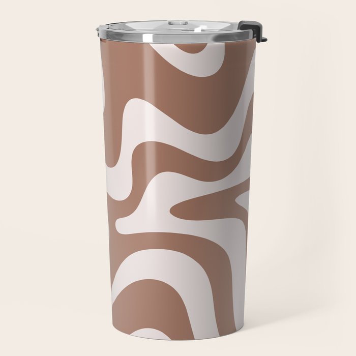 Retro Liquid Swirl Contemporary Abstract Pattern Mocha Latte Brown Travel Mug Gallery Image 2