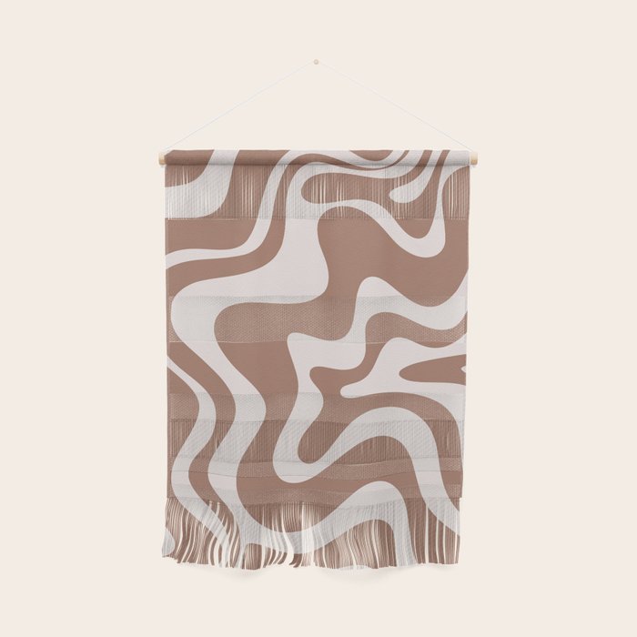 Retro Liquid Swirl Contemporary Abstract Pattern Mocha Latte Brown Wall Hanging Gallery Image 1
