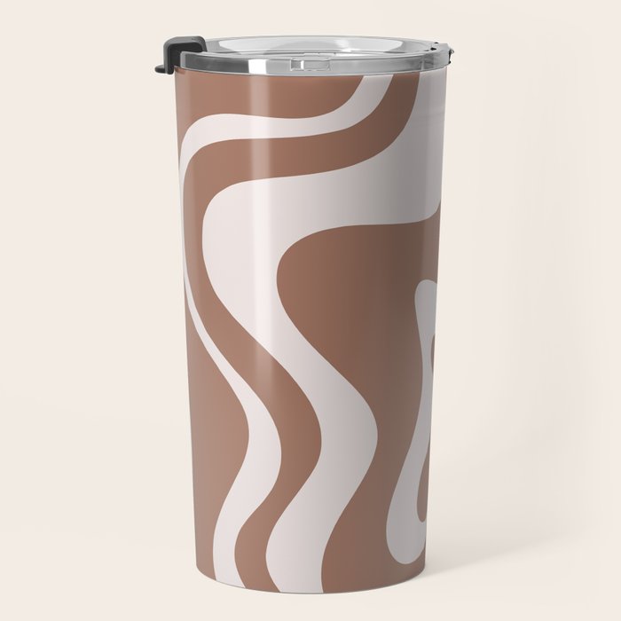 Retro Liquid Swirl Contemporary Abstract Pattern Mocha Latte Brown Travel Mug Gallery Image 3