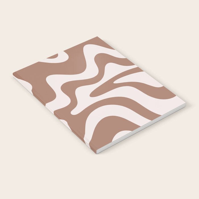 Retro Liquid Swirl Contemporary Abstract Pattern Mocha Latte Brown Notebook Gallery Image 2