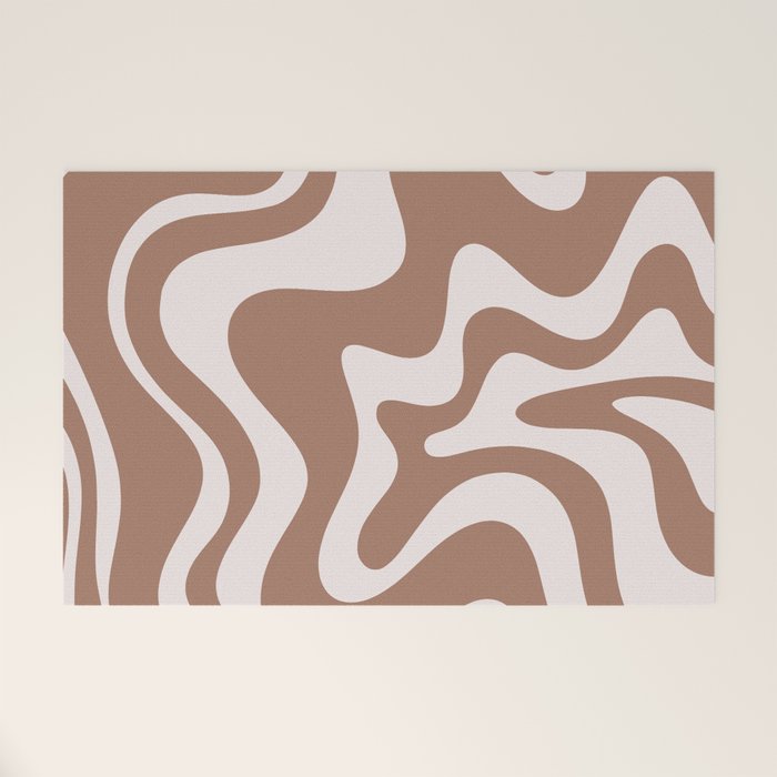 Retro Liquid Swirl Contemporary Abstract Pattern Mocha Latte Brown Welcome Mat Gallery Image 1