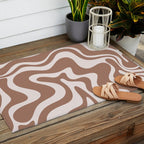 Retro Liquid Swirl Contemporary Abstract Pattern Mocha Latte Brown Outdoor Rug Gallery Image 2