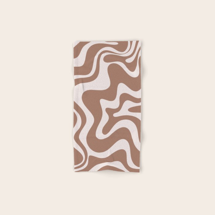 Retro Liquid Swirl Contemporary Abstract Pattern Mocha Latte Brown Bath Towel Gallery Image 1