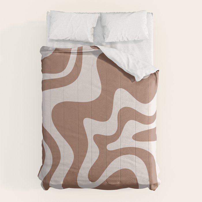Retro Liquid Swirl Contemporary Abstract Pattern Mocha Latte Brown Comforter Gallery Image 6