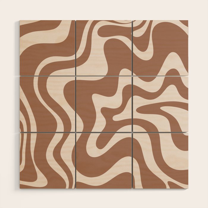 Retro Liquid Swirl Contemporary Abstract Pattern Mocha Latte Brown Wood Wall Art Gallery Image 1