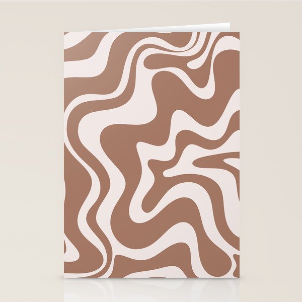 Retro Liquid Swirl Contemporary Abstract Pattern Mocha Latte Brown Stationery Card Gallery Image 2